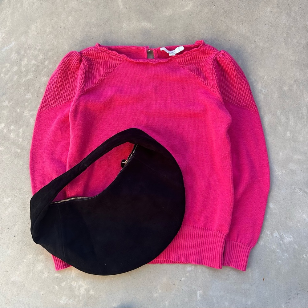 Loft Women's Fuchsia Sweater- Loft Suede Shoulder Purse Bundle